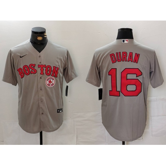 Men Boston Red Sox 16 Jarren Duran Grey Stitched Baseball Jersey 1 Men Boston Red Sox 16 Jarren Duran Grey Stitched Baseball Jersey 1