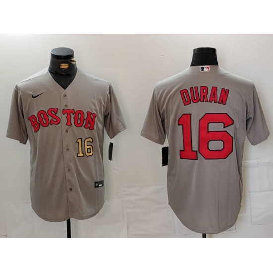 Men Boston Red Sox 16 Jarren Duran Grey Stitched Baseball Jersey 3 Men Boston Red Sox 16 Jarren Duran Grey Stitched Baseball Jersey 3