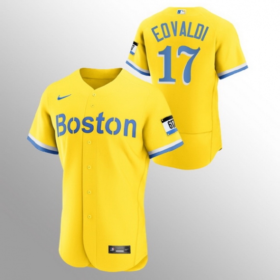 Men Boston Red Sox 17 Nathan Eovaldi Men Nike 2021 City Connect Gold Authentic MLB Jersey Men Boston Red Sox 17 Nathan Eovaldi Men Nike 2021 City Connect Gold Authentic MLB Jersey