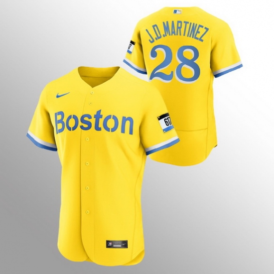 Men Boston Red Sox 28 J D Martinez Men Nike 2021 City Connect Gold Authentic MLB Jersey Men Boston Red Sox 28 J D Martinez Men Nike 2021 City Connect Gold Authentic MLB Jersey