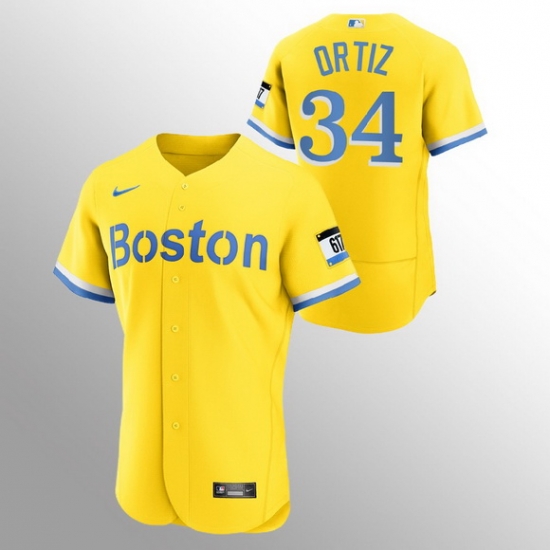 Men Boston Red Sox 34 David Ortiz Men Nike 2021 City Connect Gold Authentic MLB Jersey Men Boston Red Sox 34 David Ortiz Men Nike 2021 City Connect Gold Authentic MLB Jersey