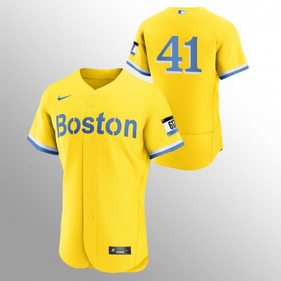 Men Boston Red Sox 41 Chris Sale Men Nike 2021 City Connect Gold Authentic MLB Jersey No Name Men Boston Red Sox 41 Chris Sale Men Nike 2021 City Connect Gold Authentic MLB Jersey No Name