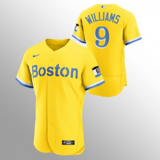 Men Boston Red Sox 9 Ted Williams Men Nike 2021 City Connect Gold Authentic MLB Jersey Men Boston Red Sox 9 Ted Williams Men Nike 2021 City Connect Gold Authentic MLB Jersey
