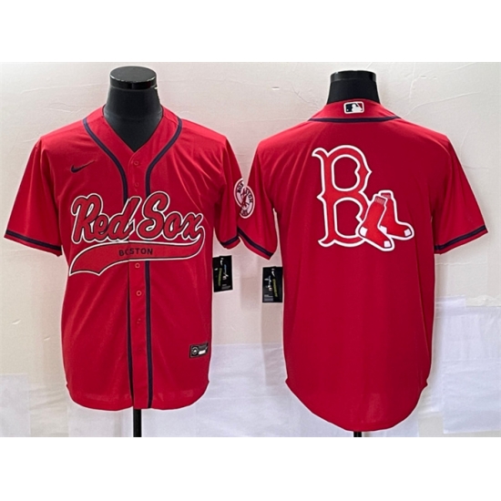 Men Boston Red Sox Red Team Big Logo With Patch Cool Base Stitched Baseball Jersey Men Boston Red Sox Red Team Big Logo With Patch Cool Base Stitched Baseball Jersey