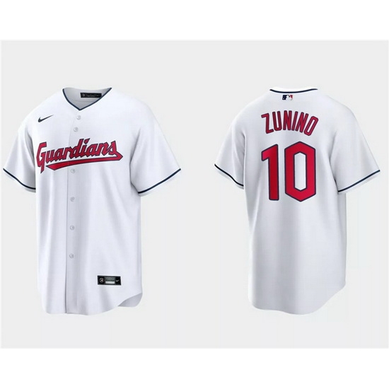 Men Cleveland Guardians 10 Mike Zunino White Cool Base Stitched Jersey Men Cleveland Guardians 10 Mike Zunino White Cool Base Stitched Jersey