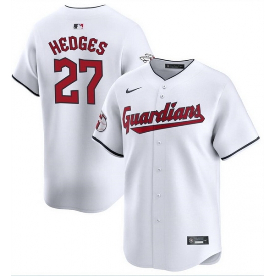 Men Cleveland Guardians 27 Austin Hedges White Cool Base Stitched Baseball Jersey Men Cleveland Guardians 27 Austin Hedges White Cool Base Stitched Baseball Jersey