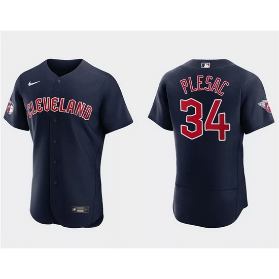 Men Cleveland Guardians 34 Zach Plesac Navy Flex Base Stitched Jersey Men Cleveland Guardians 34 Zach Plesac Navy Flex Base Stitched Jersey