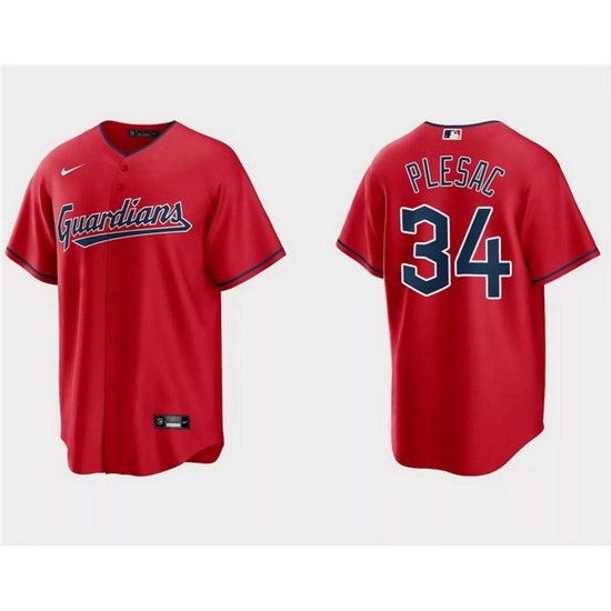 Men Cleveland Guardians 34 Zach Plesac Red Cool Base Stitched Jersey Men Cleveland Guardians 34 Zach Plesac Red Cool Base Stitched Jersey