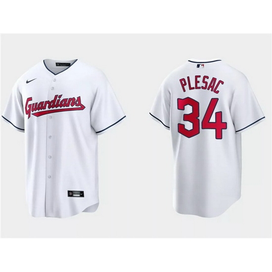 Men Cleveland Guardians 34 Zach Plesac White Cool Base Stitched Jersey Men Cleveland Guardians 34 Zach Plesac White Cool Base Stitched Jersey