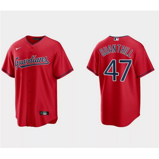 Men Cleveland Guardians 47 Cal Quantrill Red Cool Base Stitched Jersey Men Cleveland Guardians 47 Cal Quantrill Red Cool Base Stitched Jersey