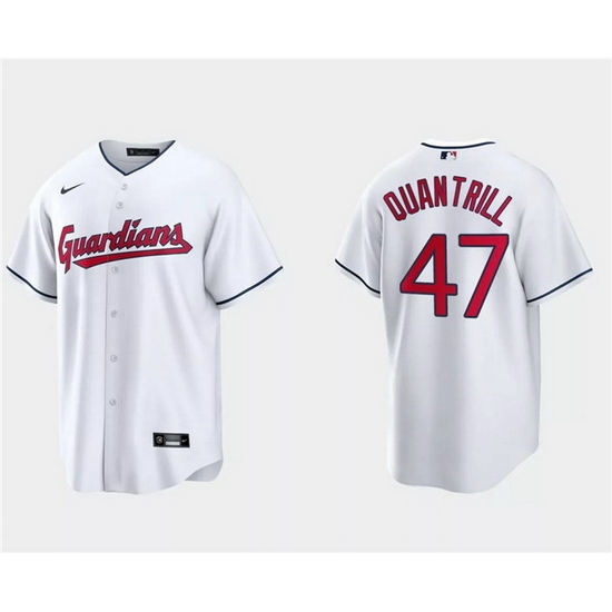 Men Cleveland Guardians 47 Cal Quantrill White Cool Base Stitched Jersey Men Cleveland Guardians 47 Cal Quantrill White Cool Base Stitched Jersey