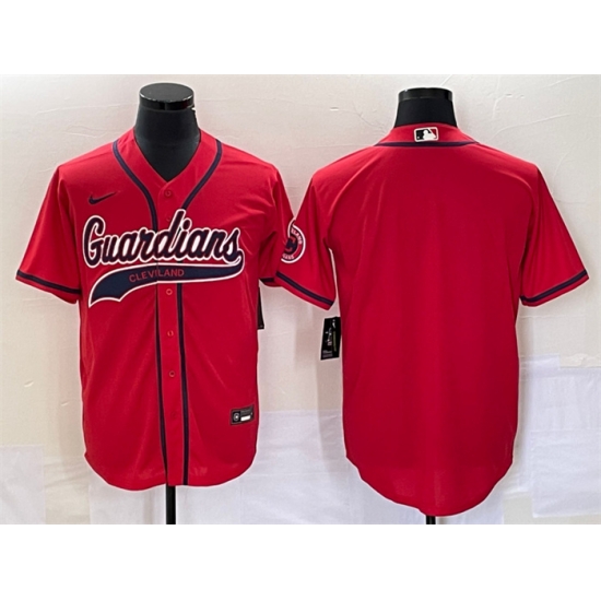 Men Cleveland Guardians Blank Red With Patch Cool Base Stitched Baseball Jersey Men Cleveland Guardians Blank Red With Patch Cool Base Stitched Baseball Jersey