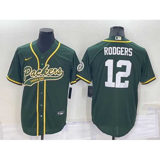 Men Green Bay Packers 12 Aaron Rodgers Green Cool Base Stitched Baseball Jersey Men Green Bay Packers 12 Aaron Rodgers Green Cool Base Stitched Baseball Jersey