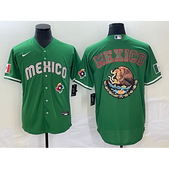Men Mexico Baseball 2023 Green Team Big Logo World Baseball Classic Stitched Jersey 1 Men Mexico Baseball 2023 Green Team Big Logo World Baseball Classic Stitched Jersey 1