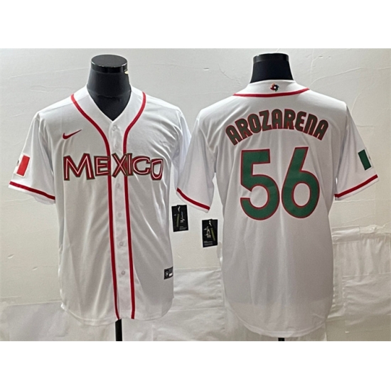 Men Mexico Baseball 56 Randy Arozarena 2023 White World Baseball Classic Stitched Jersey Men Mexico Baseball 56 Randy Arozarena 2023 White World Baseball Classic Stitched Jersey