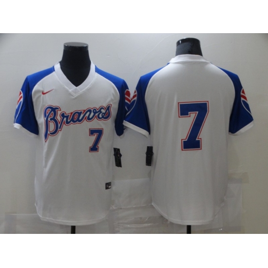 Men Nike Atlanta Dansby Swanson 7 White Blue Pullover Jersey Men Nike Atlanta Dansby Swanson 7 White Blue Pullover Jersey
