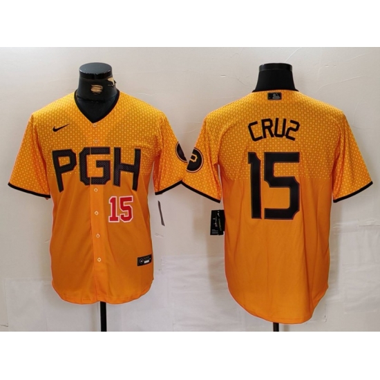 Men Pittsburgh Pirates 15 Oneil Cruz Gold City Connect Stitched Jersey 2 Men Pittsburgh Pirates 15 Oneil Cruz Gold City Connect Stitched Jersey 2
