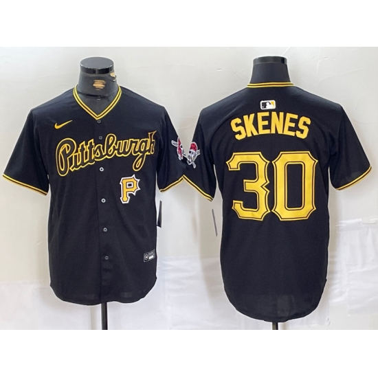 Men Pittsburgh Pirates 30 Paul Skenes Black Stitched Baseball Jersey 2 Men Pittsburgh Pirates 30 Paul Skenes Black Stitched Baseball Jersey 2