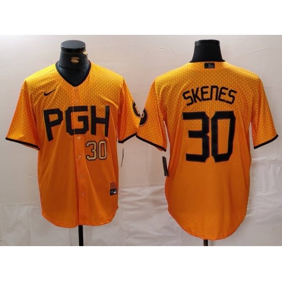 Men Pittsburgh Pirates 30 Paul Skenes Gold City Connect Stitched Jersey 1 Men Pittsburgh Pirates 30 Paul Skenes Gold City Connect Stitched Jersey 1