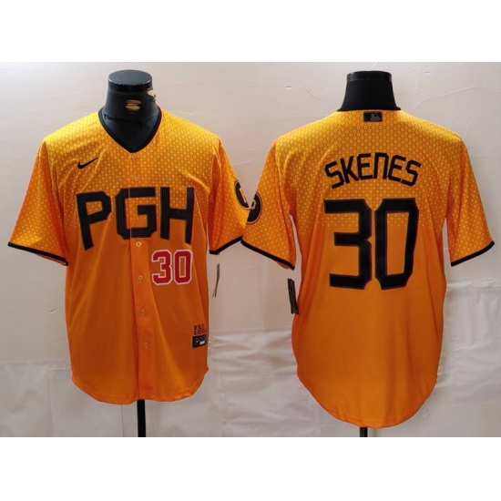 Men Pittsburgh Pirates 30 Paul Skenes Gold City Connect Stitched Jersey 3 Men Pittsburgh Pirates 30 Paul Skenes Gold City Connect Stitched Jersey 3