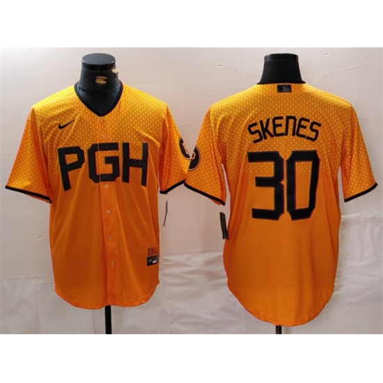 Men Pittsburgh Pirates 30 Paul Skenes Gold City Connect Stitched Jersey Men Pittsburgh Pirates 30 Paul Skenes Gold City Connect Stitched Jersey