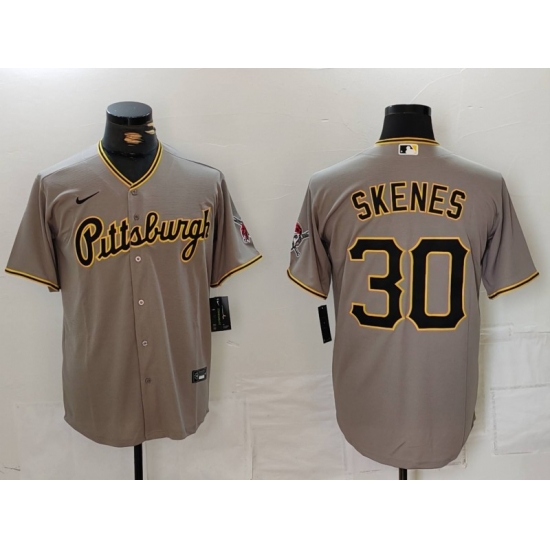 Men Pittsburgh Pirates 30 Paul Skenes Grey Stitched Baseball Jersey Men Pittsburgh Pirates 30 Paul Skenes Grey Stitched Baseball Jersey