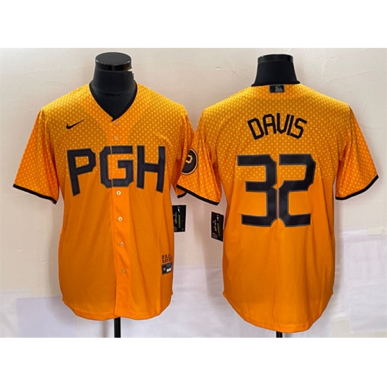 Men Pittsburgh Pirates 32 Henry Davis Gold 2023 City Connect Stitched Jersey Men Pittsburgh Pirates 32 Henry Davis Gold 2023 City Connect Stitched Jersey