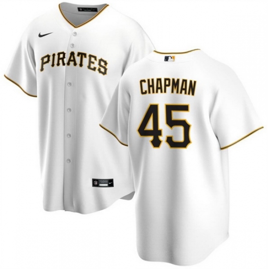 Men Pittsburgh Pirates 45 Aroldis Chapman White Cool Base Stitched Baseball Jersey Men Pittsburgh Pirates 45 Aroldis Chapman White Cool Base Stitched Baseball Jersey