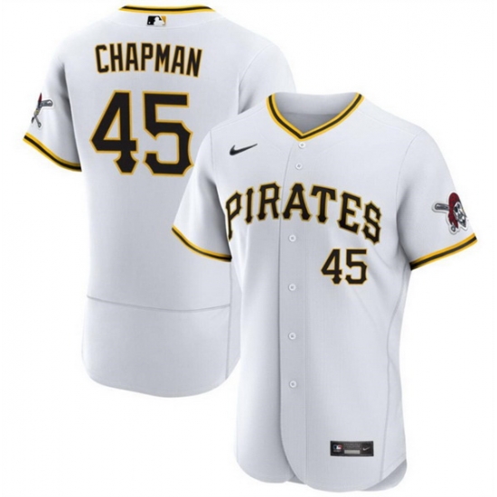 Men Pittsburgh Pirates 45 Aroldis Chapman White Flex Base Stitched Jersey Men Pittsburgh Pirates 45 Aroldis Chapman White Flex Base Stitched Jersey