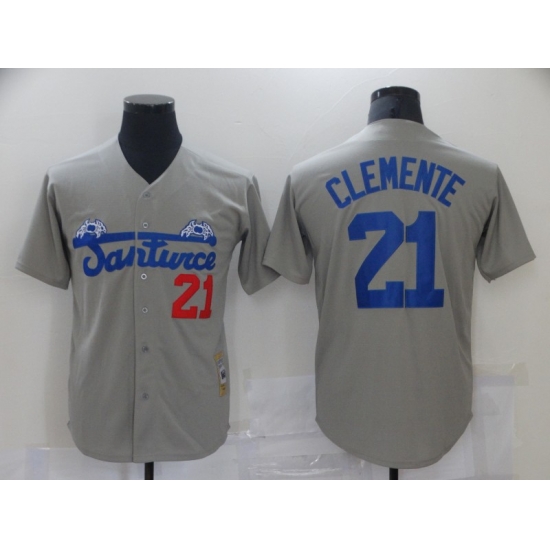 Men Santwice 21 Film Roberto Clemente Grey Base Ball Jersey Men Santwice 21 Film Roberto Clemente Grey Base Ball Jersey