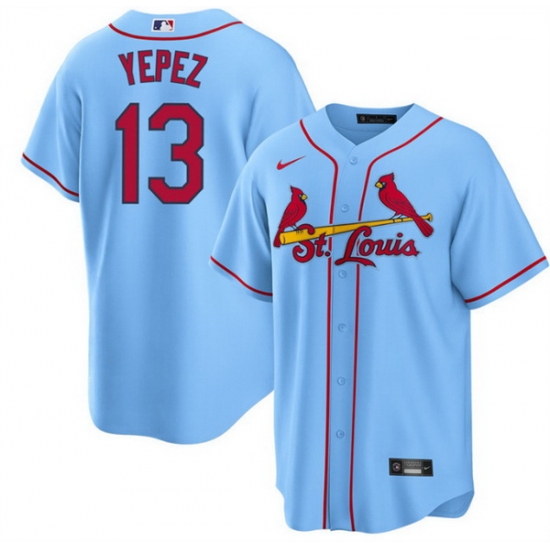 Men St Louis Cardinals 13 Juan Yepez Blue Cool Base Stitched Jersey Men St Louis Cardinals 13 Juan Yepez Blue Cool Base Stitched Jersey