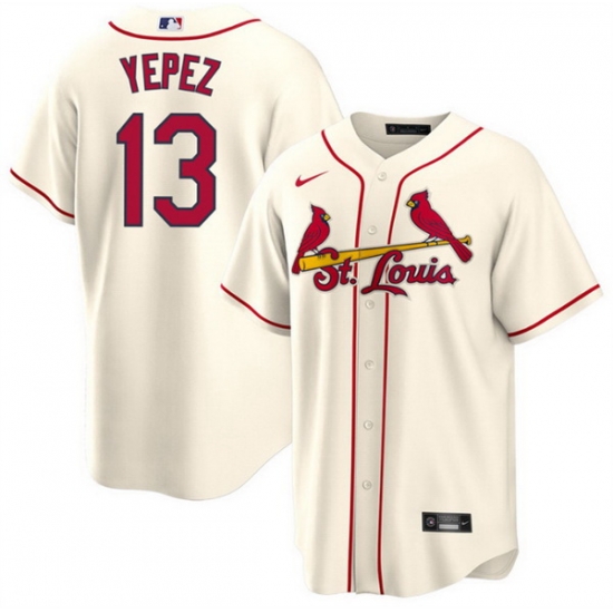 Men St Louis Cardinals 13 Juan Yepez Cream Cool Base Stitched Jersey Men St Louis Cardinals 13 Juan Yepez Cream Cool Base Stitched Jersey