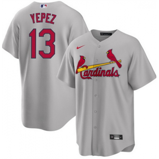 Men St Louis Cardinals 13 Juan Yepez Grey Cool Base Stitched Jersey Men St Louis Cardinals 13 Juan Yepez Grey Cool Base Stitched Jersey