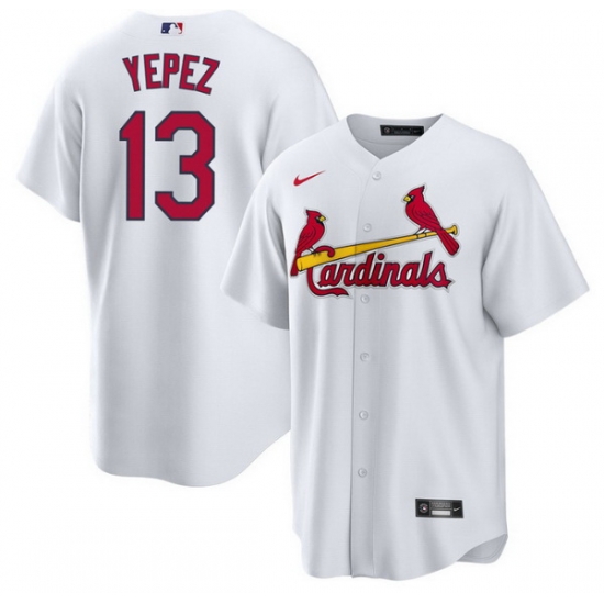 Men St Louis Cardinals 13 Juan Yepez White Cool Base Stitched Jersey Men St Louis Cardinals 13 Juan Yepez White Cool Base Stitched Jersey
