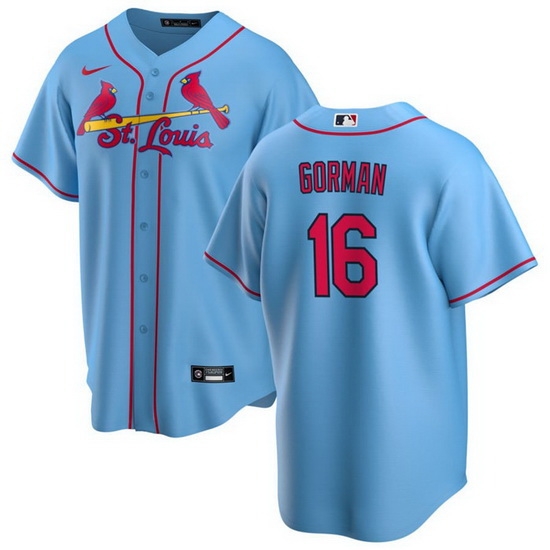 Men St Louis Cardinals 16 Nolan Gorman Blue Cool Base Stitched Jersey Men St Louis Cardinals 16 Nolan Gorman Blue Cool Base Stitched Jersey