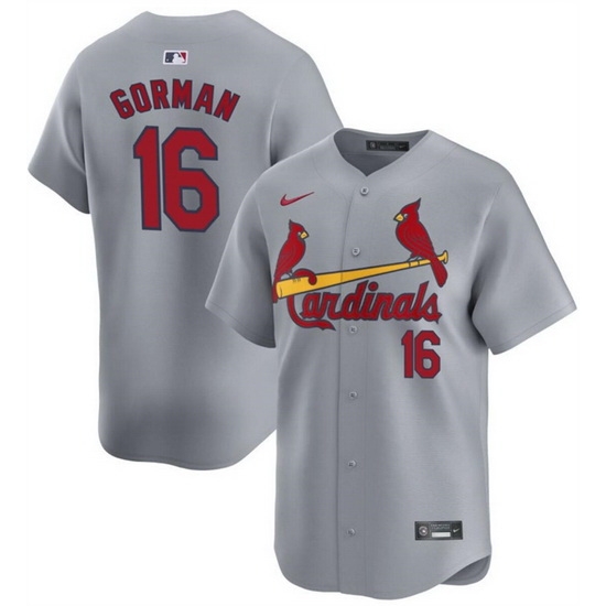Men St Louis Cardinals 16 Nolan Gorman Grey 2024 Away Limited Stitched Baseball Jersey Men St Louis Cardinals 16 Nolan Gorman Grey 2024 Away Limited Stitched Baseball Jersey