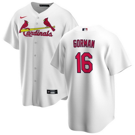 Men St Louis Cardinals 16 Nolan Gorman White Cool Base Stitched Jersey Men St Louis Cardinals 16 Nolan Gorman White Cool Base Stitched Jersey