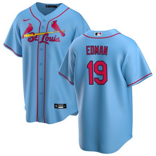 Men St Louis Cardinals 19 Tommy Edman Blue Cool Base Stitched Jersey Men St Louis Cardinals 19 Tommy Edman Blue Cool Base Stitched Jersey