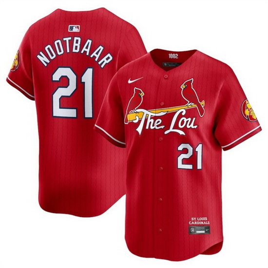 Men St Louis Cardinals 21 Lars Nootbaar Red 2024 City Connect Limited Stitched Baseball Jersey Men St Louis Cardinals 21 Lars Nootbaar Red 2024 City Connect Limited Stitched Baseball Jersey