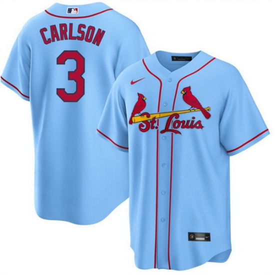 Men St Louis Cardinals 3 Dylan Carlson Blue Cool Base Stitched Jersey Men St Louis Cardinals 3 Dylan Carlson Blue Cool Base Stitched Jersey