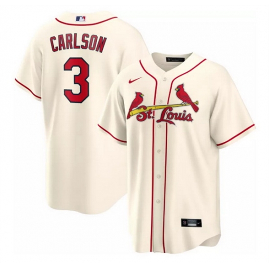 Men St Louis Cardinals 3 Dylan Carlson Cream Cool Base Stitched Jersey Men St Louis Cardinals 3 Dylan Carlson Cream Cool Base Stitched Jersey