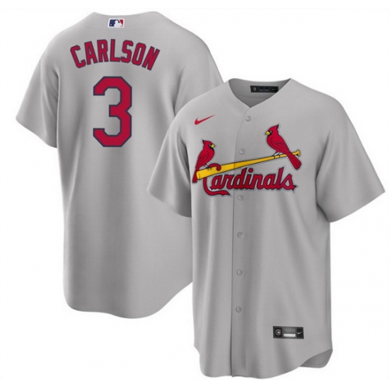 Men St Louis Cardinals 3 Dylan Carlson Grey Cool Base Stitched Jersey Men St Louis Cardinals 3 Dylan Carlson Grey Cool Base Stitched Jersey