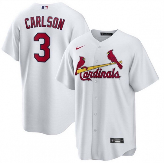 Men St Louis Cardinals 3 Dylan Carlson White Cool Base Stitched Jersey Men St Louis Cardinals 3 Dylan Carlson White Cool Base Stitched Jersey