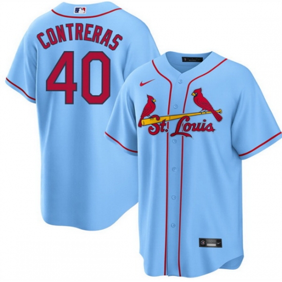 Men St Louis Cardinals 40 Willson Contreras Blue Cool Base Stitched Jersey Men St Louis Cardinals 40 Willson Contreras Blue Cool Base Stitched Jersey