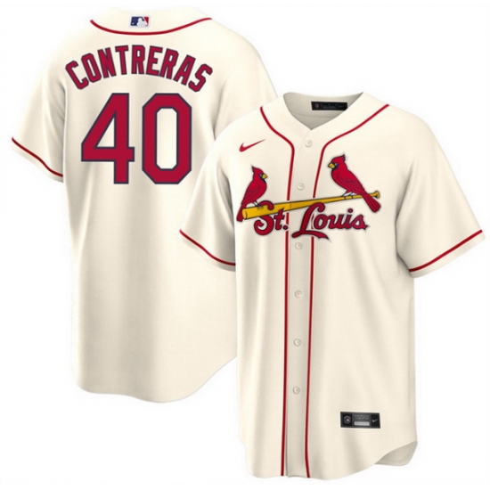 Men St Louis Cardinals 40 Willson Contreras Cream Cool Base Stitched Jersey Men St Louis Cardinals 40 Willson Contreras Cream Cool Base Stitched Jersey