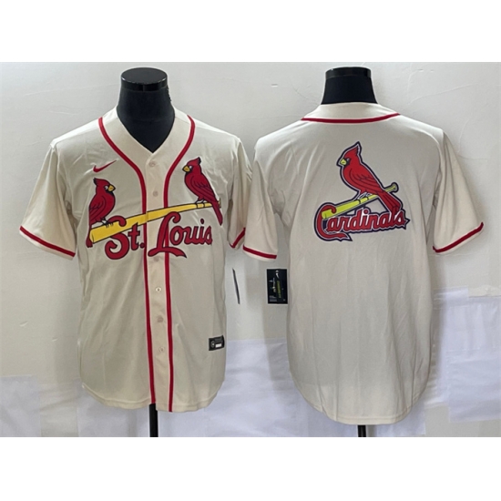 Men St Louis Cardinals Cream Big Team Logo In Back Cool Base Stitched Jersey Men St Louis Cardinals Cream Big Team Logo In Back Cool Base Stitched Jersey
