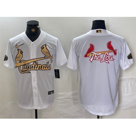 Men St Louis Cardinals Team Big Logo All Star White Gold Stitched Baseball Jersey Men St Louis Cardinals Team Big Logo All Star White Gold Stitched Baseball Jersey