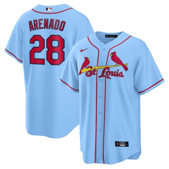 Men St.Louis Cardinals 28 Nolan Arenado Light Blue Nike Cool Base Jersey Men St.Louis Cardinals 28 Nolan Arenado Light Blue Nike Cool Base Jersey