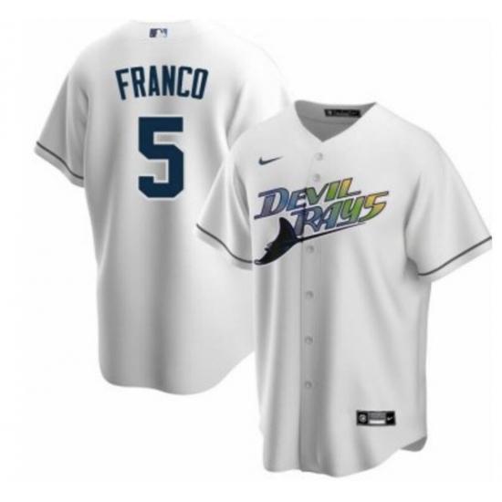 Men Tampa Bay Devil Rays 5 Wander Franco White Cool Base Stitched Jersey Men Tampa Bay Devil Rays 5 Wander Franco White Cool Base Stitched Jersey