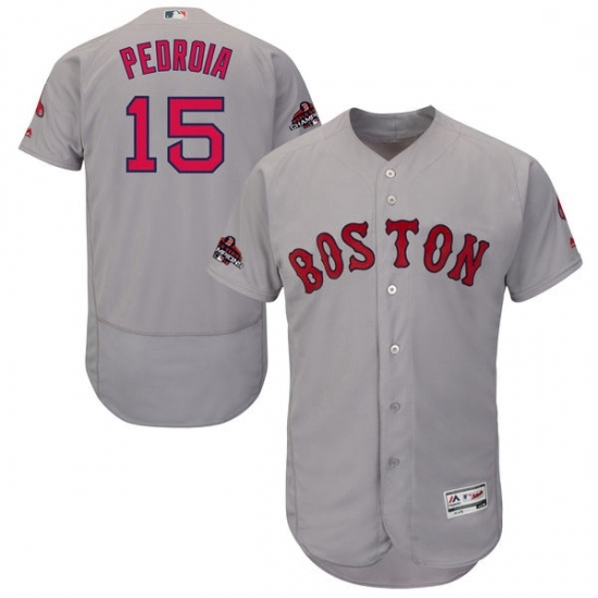Mens Majestic Boston Red Sox 15 Dustin Pedroia Grey Road Flex Base Authentic Collection 2018 World Series Jersey Mens Majestic Boston Red Sox 15 Dustin Pedroia Grey Road Flex Base Authentic Collection 2018 World Series Jersey
